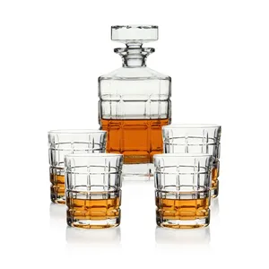 AIHPO06 Bar Glassware Accessories 900ml Wine Liquor Whisky Decanter Tequila Bottle Glass Gird Whiskey Decanter Set with Glasses