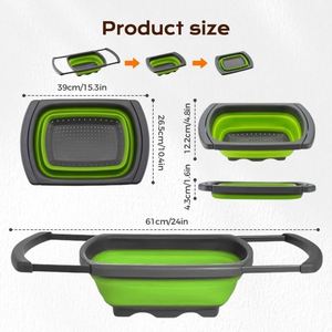 Panier de drainage pliable pour fruits et légumes en PP + TPR, rétractable et pliable, gadget de cuisine très vendu - Product Image 4