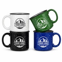 Mug de camping vintage personnalisé classique de 420 ml (15 oz) en grès moucheté, mug à café en céramique gravé personnalisé, cadeau pour le feu de camp