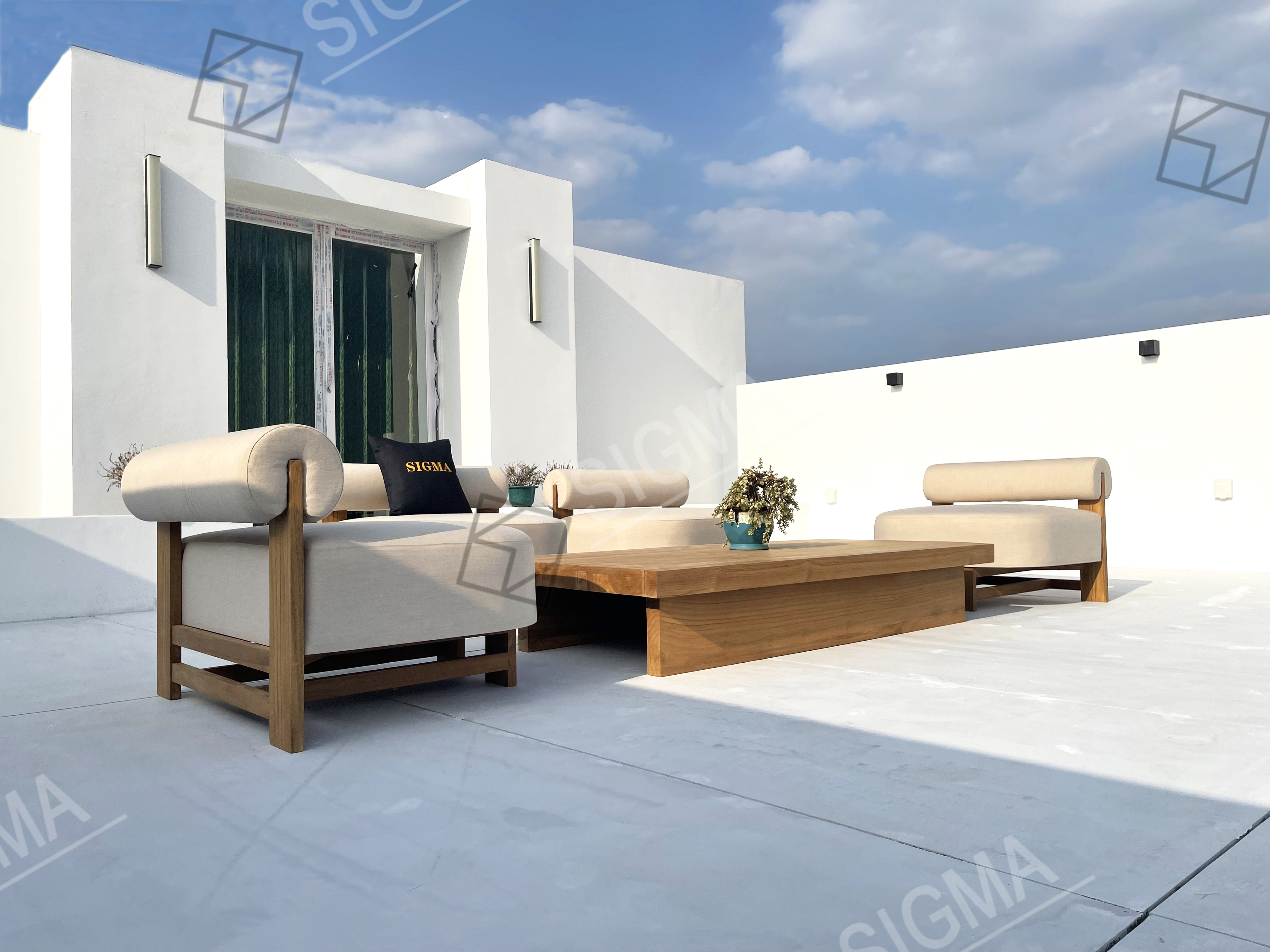Modern Luxe Custom Solid Teak Wooden Garden Patio Outdoor Outside Leisure  Seat Sofa  Set