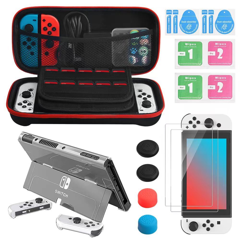 oled storage bag-screen protector-4 caps-2 cloths-protect case