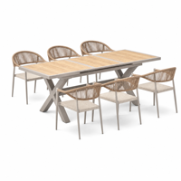 Ensemble de table à manger extensible en aluminium de style nordique moderne de qualité supérieure, chaises empilables, 8 places, ensemble de meubles de patio extérieur