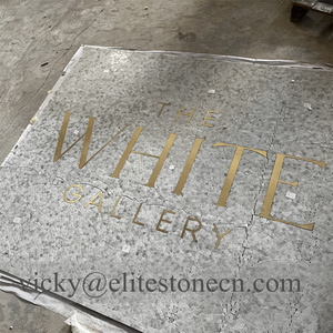 Mosaico <span class=keywords><strong>de</strong></span> Mármol Verde Hecho a Mano Personalizado, Medallón <span class=keywords><strong>de</strong></span> Mosaico con Chorro <span class=keywords><strong>de</strong></span> Agua, Letras <span class=keywords><strong>de</strong></span> Latón Dorado, Logotipo para Piso o Pared - Product Image 6