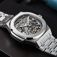 Montre mécanique automatique de luxe CARNIVAL pour hommes, boîtier ovale en acier inoxydable de 43 mm, tourbillon, fermoir papillon, étanche 3 BAR