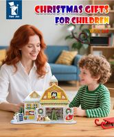 Puzzle de maison de Noël en papier 3D Paper Jazz Mini, jouet éducatif DIY écologique avec fonctions lumineuses et musicales