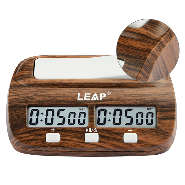 LEAP Digital Chess Clock with Delay and Bonus Wooden Grain for Chess Games