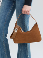 Individuelles Logo Retro Minimalistische Wildleder Rindsleder Slouchy Hobo Tasche Damen Luxus Echtes Leder Schulterhandtasche mit Drehverschluss