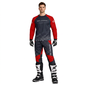Ensemble de vêtements de motocross unisexe personnalisé, imprimé, respirant, pantalon et maillot à manches longues, séchage rapide, rouge et noir, équipement de course MX - Product Image 1
