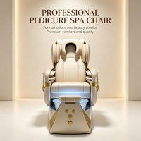 Fauteuil de pédicure électrique de luxe avec spa pour les pieds, lumière ambiante LED, table de massage inclinable en cuir PU pour salon de beauté et spa des ongles