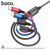HOCO OEM DU32 Kabel Pengisian Daya Tenun Nilon Paduan Aluminium 4-In-1 Mikro Tipe-c + IP + IP 1.2M