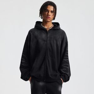 Keepsowing Sweat à capuche unisexe oversize en polaire, effet délavé, entièrement zippé, vintage, avec poche kangourou, pour femme - Product Image 4
