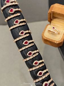 Xinfly Custom 18K Yellow Gold <b>Snake</b> <b>Ring</b> with Waterdrop Ruby Diamond Classic Gemstone <b>Ring</b> for Women's Anniversary - Product Image 2