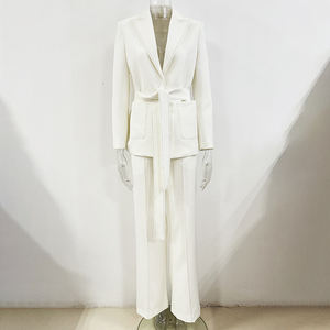 ZYHT 70160 Conjunto de Dos Piezas de Traje de <span class=keywords><strong>Blazer</strong></span> Largo Blanco y Negro de Manga Larga para Mujer, Primavera, Otoño, Invierno, con Cinturón y Adornos de Cuentas - Product Image 2