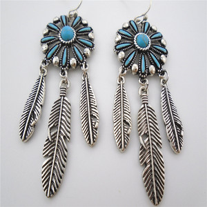 2024 donna orecchini pendenti bohémien <span class=keywords><strong>smalto</strong></span> <span class=keywords><strong>turchese</strong></span> e ciondoli foglia con materiale principale in lega di zinco - Product Image 3