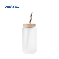 En gros, Gobelet en verre givré de 18oz 550ml, vierge pour sublimation, en forme de canette, pour eau, cola, vin, avec couvercle et paille, pour les fêtes