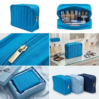 Trousse de Maquillage de Luxe Portable Grande Capacité en Toile Matelassée Géométrique Crème Blanche Simple