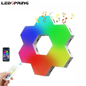 Lâmpada LED Hexagonal para sala de jogos, LED de ar condicionado com sistema de som e música, LED de controle remoto, aplicativo DIY, ambient, LED de música, LED de estilo hexagonal, ideal para uso doméstico