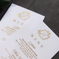 Tarjeta de Menú de Papel Texturizado Blanco con Lámina Dorada, Cartulina Flocada de una Sola Capa, Menú Personalizado para Mesa de Boda o Cena