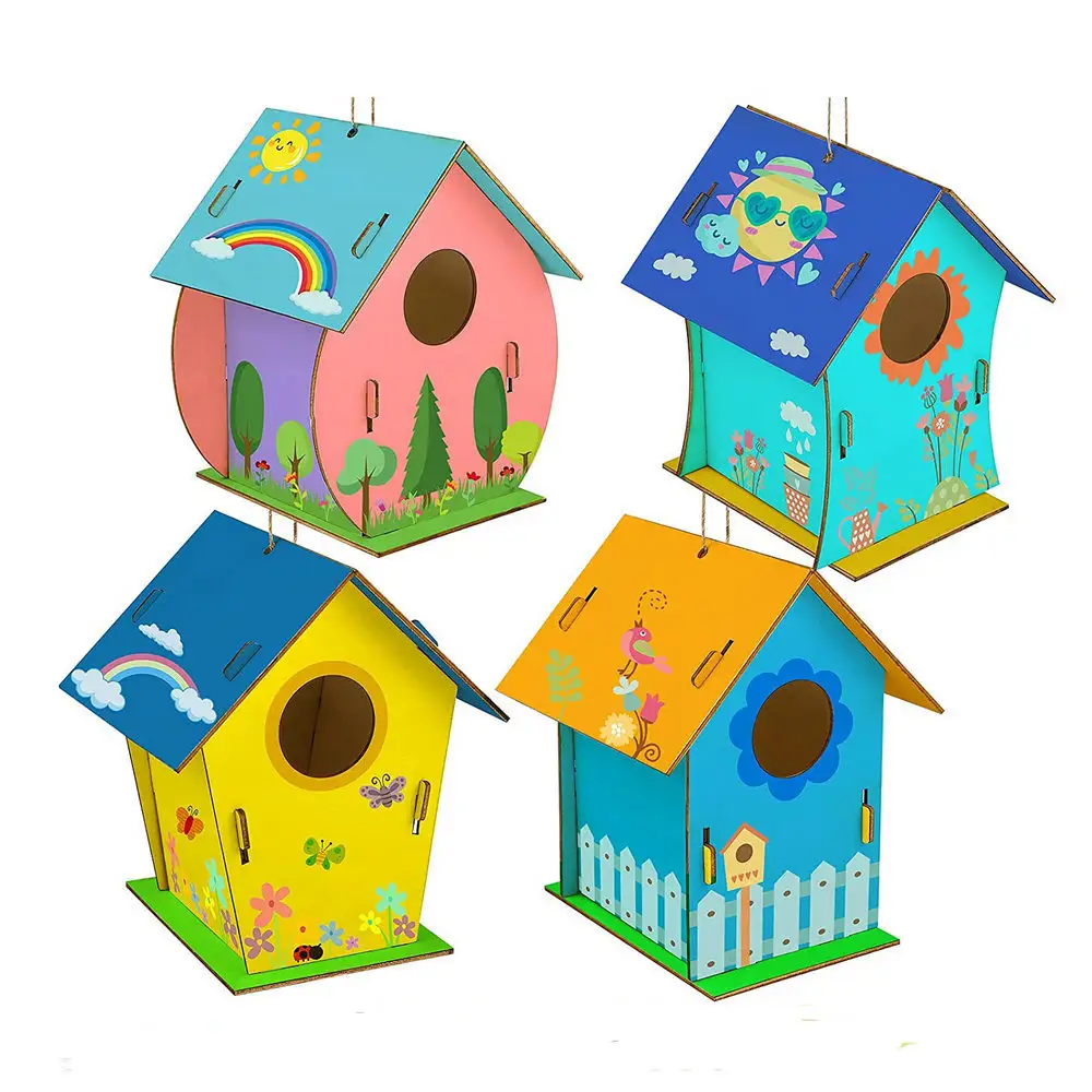 Family Diy Project Wooden Arts Wind Chime Kit Bird House Kits For Children