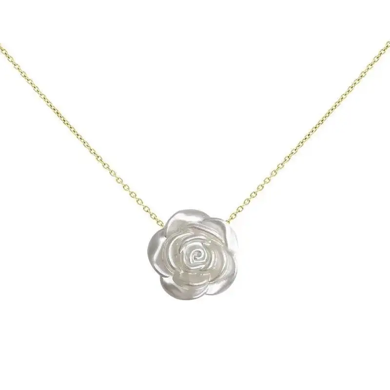 Korean New Fashion Necklace Women Girls White Rose Pearl Flower Pendant Necklace
