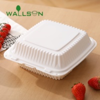 Boîte à emporter jetable WALLSON blanche de 9 pouces à 1 compartiment en MFPP avec couvercle articulé pour restaurant |   Expérimenté