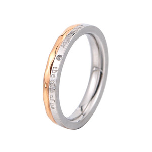 Anillos de Pareja de Acero Inoxidable, Chapados en Oro Rosa de 18K, con Letra Grabada e Incrustaciones de Circonio, Anillo de Boda Unisex - Product Image 4