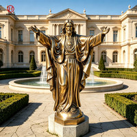 Statue de Jésus en Bronze Cœur Sacré Radiant, Taille Réelle, Bras Étendus, Bronze Poli Brillant, Décoration pour Église et Jardin