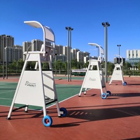 Chaise d'arbitre de tennis en alliage d'aluminium avec assise perforée, tablette d'écriture, support de microphone et auvent