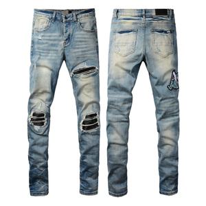 Nuovi Arrivi <span class=keywords><strong>Jeans</strong></span> da <span class=keywords><strong>Uomo</strong></span> di Alta Qualità <span class=keywords><strong>Slim</strong></span> <span class=keywords><strong>Fit</strong></span> in Denim di Cotone, Stile Casual Dritto, Lavaggio Distressed, Effetto Vintage Strappato HighStreet Amiry - Product Image 3