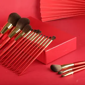15pcs Wholesale Custom Private Label Profession Luxury Synthetic Makeup Brush Set For Face For Eye Red Brush