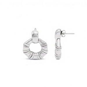 Wholesale Silver Tone Chunky Twisted Hoop Stud Earrings for Women, Modern Geometric Fashion Fluted Geometric Stud Earrings - Product Image 1