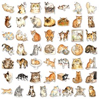 50 autocollants chat aquarelle amusants et mignons, imperméables, pour journal, scrapbook, ordinateur portable, bouteille d'eau, coque de téléphone
