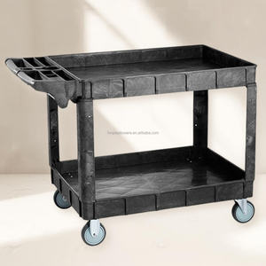 Vente d'usine Chariot de service en plastique à deux étagères Chariot utilitaire robuste avec poignée ergonomique