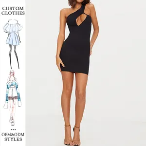 Vestido bodycon novo para mulheres, vestido sexy de verão 2024, preto, para festa, um ombro, hollow out, novidade para clube