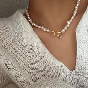 Collar de Perlas de Agua Dulce Barroco Retro Francés, Cadena de Clavícula de Plata Rota Natural, Versátil y Elegante - Product Image 2