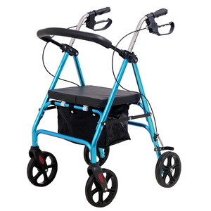 Adjustable Four-<b>Wheeled</b> <b>Walker</b> With Seat And Storage Blue Aluminum Alloy For Seniors - Product Image 1