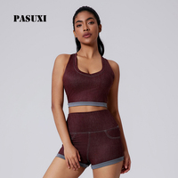 Ensemble de yoga sans couture en faux denim PASUXI pour femmes, vêtements de sport deux pièces, taille haute, respirant, léger, survêtement