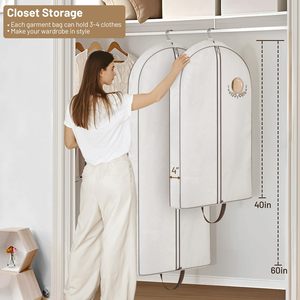 Sac à <span class=keywords><strong>vêtements</strong></span> en coton pour femmes avec fermetures à glissière pour robes longues stockage de <span class=keywords><strong>vêtements</strong></span> suspendus de luxe couverture de robe pliable respirante - Product Image 3