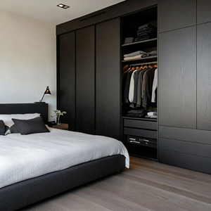 BALOM Customized Hot Selling Black Built-in Solid Wood <b>Wardrobe</b> with Hinged Doors for Bedroom Furniture Best Price Ardrobe - Product Image 1