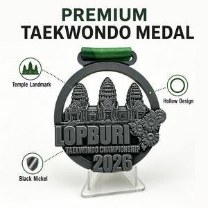 Médaille personnalisée de Taekwondo et de <span class=keywords><strong>Judo</strong></span> en nickel noir, avec motif 3D en relief de la monumentale structure thaïlandaise, récompense de championnat sportif et arts martiaux, souvenir - Product Image 4