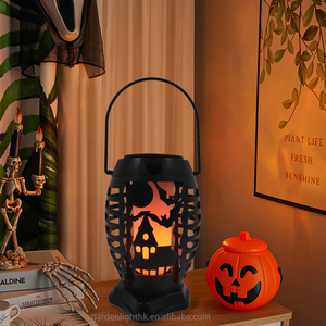 Lámpara de mesa de plástico con luz de Halloween con recortes de murciélago de Casa esqueleto, linterna LED con brillo cálido, iluminación de fiesta espeluznante, decoración festiva - Product Image 4
