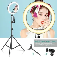Lampu LED Ring 10 inci dengan Pengaturan Kecerahan, Pengisian Daya USB, Suhu Warna 3300-5600K, dan Penyangga Ponsel untuk Selfie
