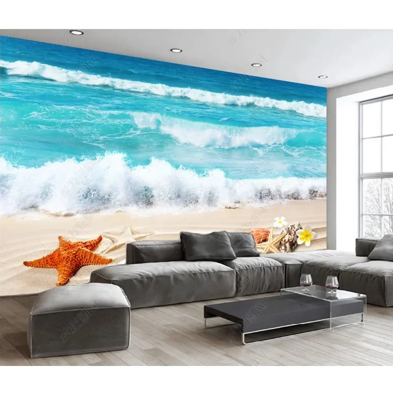 Customize only romantic beach waves for living room bedroom background decoration 3D wallpaper