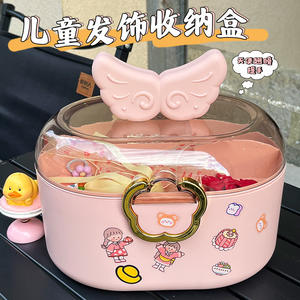 Caja de almacenamiento redonda para accesorios de cabello, color rosa princesa y blanco crema, con tapa y compartimentos, organizador de joyas para tocador. - Product Image 4