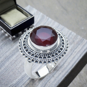 925 Sterling Silver <b>Garnet</b> <b>Ring</b> Round Cut Bezel Set Multi Layer Women Jewelry Statement Band for Gift Party - Product Image 2