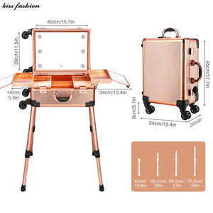 Nhôm 4 Bánh Xe Chuyên Nghiệp Cán Mỹ Phẩm Trang Điểm Vali Train Trường Hợp Với Thắp Sáng Gương LED Ánh Sáng - Product Image 4