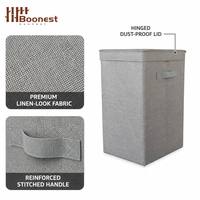 Panier à linge en tissu gris avec couvercle et poignées renforcées, panier à linge avec couvercle pour la salle de bain
