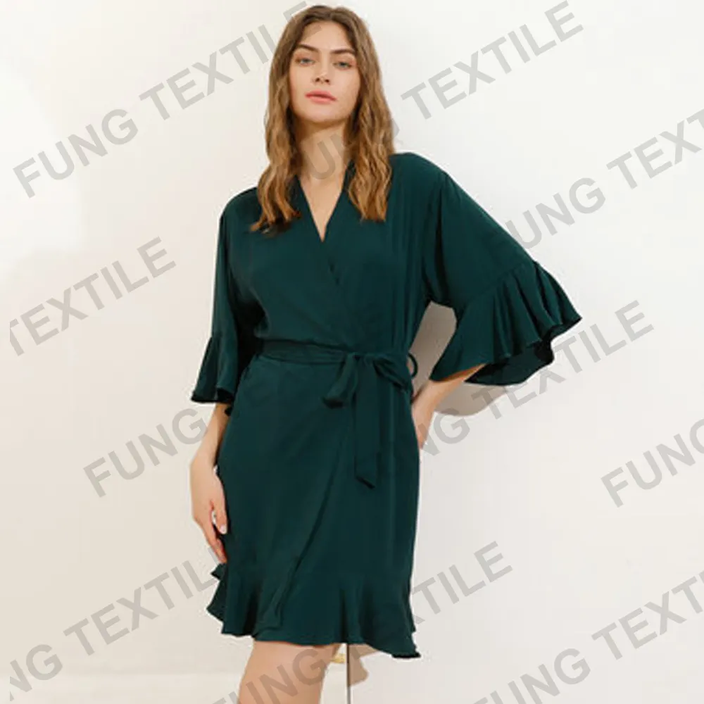 FUNG 6008 seda chinesa Ruffle Robe cetim dama Robes Para Mulheres Plus Size dama cetim Robe