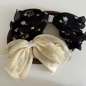 Pince à cheveux coréenne en mousseline de soie et perles, élégante, plissée, à ressort, pour femme, accessoires de mariage - Product Image 1