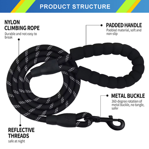 Laisse <span class=keywords><strong>pour</strong></span> <span class=keywords><strong>chien</strong></span> en polyester de <span class=keywords><strong>grande</strong></span> taille, résistante à l'eau, en matériau épais, de couleur vive, de qualité professionnelle et durable - Product Image 2